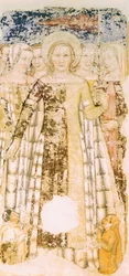 St Ursula i herlighet, detalj fra Stories of St Ursula, av Tommaso da Modena (1326-1379), freskomaleri, Santa Caterina-kirken, Treviso