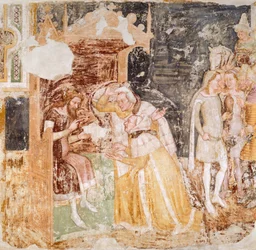Sendingen av ambassadører fra King of England, detalj fra Stories of St Ursula, av Tommaso da Modena (1326-1379), fresco