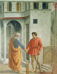 Tribute Money St. Peter betaler skatteoppkreveren - detalj av 31642, fresco ca. 1427