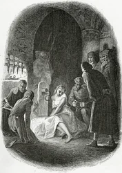 Avhøret av Esmeralda - illustrasjon fra Notre Dame de Paris, 19. århundre