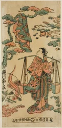 Skuespilleren Segawa Kikunojo I som Mizue Gozen i stykket "Suehiro Izu Nikki," fremførte på Nakamura Theatre i den ellevte måneden, 1745 (?)