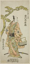 Skuespilleren Ichikawa Komazo I som Kawazu Saburo i stykket «Kaido Ichi Izu no Harugoma», oppført på Nakamura-teateret i den første måneden i 1766.