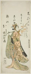 Skuespilleren Ichiyama Shichizo I som Terute Hime i stykket «Shuen Soga Omugaeshi», oppført på Ichimura-teatret i den første måneden i 1768.