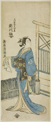 Skuespiller Segawa Senjo (Kikunojo III) som kona til Amakawaya Gihei i stykket quot;Kanadehon Chushinguraquot;, fremført på Nakamura Theatre i den femte måneden,