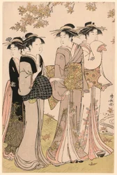 Beauties Under a Maple Tree, fra serien "A Collection of Contemporary Beauties of the Pleasure Quarters (Tosei yuri bijin awase)"