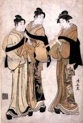 Playing the Shakuhachi, ca. 1782 (treblokktrykk med blindpreging)