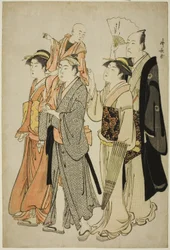 Skuespilleren Ichikawa Danjuro V og hans familie, fra en serie uten tittel på fire utskrifter som viser skuespillere i privatlivet