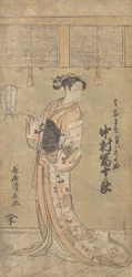 Skuespilleren Nakamura Tomijuro i rollen som Sayohime forkledd som Hanamasu, 1773.