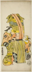 Skuespillerne Ichikawa Danjuro II som Kamada Matahachi og Ichikawa Monnosuke I som Hisamatsu i stykket "Osome Hisamatsu Shinju Tamoto no Shirashibori," fremført på Morita Theatre, 1720