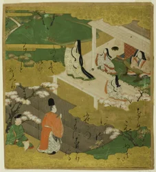 Illustrasjon av Genjis fortelling, kapittel 5 Waka-Murasaki