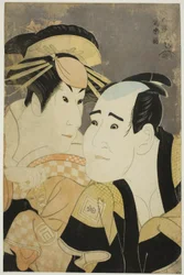 Skuespillerne Ichikawa Tomiemon (R) som Kanisaka Toma og Sanogawa Ichimatsu III (L) som den Gion-prostituerte Onayo