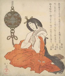 Kanjo Court Lady Sittende, og en Tsurikoro som henger nær hodet hennes, ca. 1825.