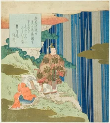 Narihira ved Nunobiki-fossen, fra episode 87 av Tales of Ise