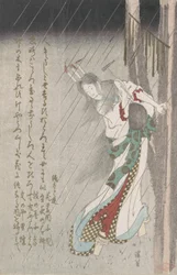Woman in the Rain at Midnight Driving a Nail into a Tree for å påkalle Evil on Her Unf..., 1800-tallet.