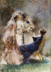 High Life (A Piquant Conversation) av Cremona, Tranquillo (1837–1878). Akvarell på papp, størrelse: 52x36,5