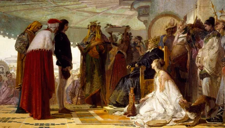 Marco Polo foran Tartarenes store khan, av Tranquillo Cremona, ca. 1863