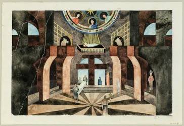 Scenedesign for Tragedy Die Nibelungen av Friedrich Hebbel, ca 1934.