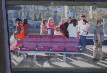 Sett gjennom togvinduet, 2010 (olje om bord)