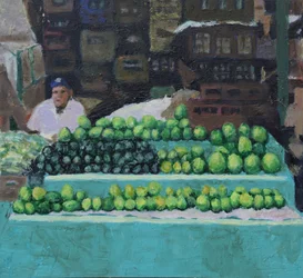 Salg av mango og avokado (Bogotá, Colombia), 2016 (olje på plate)