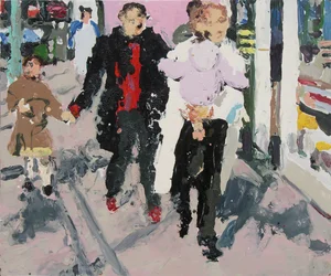 Shoppere med barn, 2003 (olje på plate)