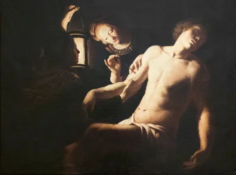 Saint Sebastian helbredet av Saint Irene (olje på lerret)