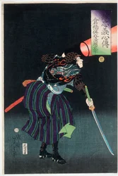 Kurahashi Densuke Kiyohara no Takeyuki med en lykt