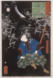Ōya Tarō Mitsukune betrakter skjeletter
