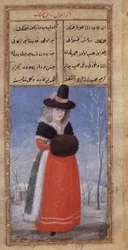 En nederlandsk kvinne i vinterdrakt av Fazil Husayn Andaruni, Or 7094 f.44, sent på 1700-tallet