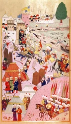 Angrepet på Beograd av sultan Mehmet II 'Erobreren' (1432-1481), fra 'Hunernama' (Mss Hazine. 1524)