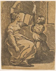En Sybil-lesing vendt mot høyre, ca. 1517-18.