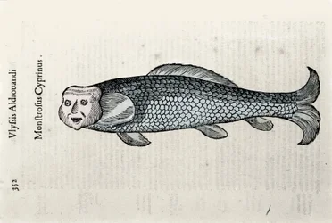 Fiskerepresentasjon Nicolas Plate illustrert med et manuskript av Natural History av Ulisse Aldrovandi (1522-1605), Ulisse Aldrovandi fonds, University Library of Bologna, red. 1603.