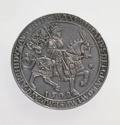 Kroningsdobbelgylden til keiser Maximilian I (1493-1519), myntverket i Antwerpen, nyutgivelse av en mynt fra 1509, 1517, forside, sølv