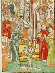 Hyllest til Heinrich von Ulm, av keiser Sigismund, under Konstanz-konsilet …