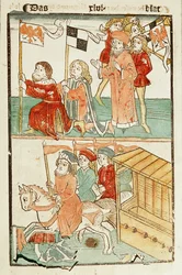 Eneffering av borgergraven av Nürnberg, Friedrich von Hohenzollern, med marsjen Brandenburg av keiser Sigismund …