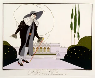 Doktor Ballanzone, fra 'Masks and Characters of Italian Theatre'-utgaven av Le Journal des Dames et des Modes, gravert av Henri Reidel (fl.1914-20) 1914 (litho-farge)
