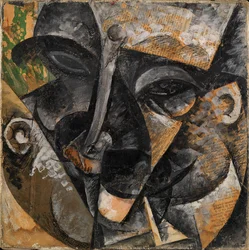 Dynamismen i et mannshode eller komposisjonen av et kvinnehode eller dekomposisjonen av et menneskehode eller linjer tvinger frem hodet til en mann (Dinamismo di una testa di uomo), av Umberto Boccioni