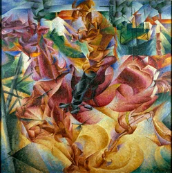 Futurisme: "" Elasticita"" (Elasticite) Maleri av Umberto Boccioni (1882-1916)