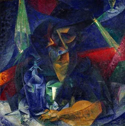 Dame på kafeen eller "" Kompentering av lys og planer "" (Donna al caffe - Interpenetrering av lys og planer) Maleri av Umberto Boccioni (1882-1916) ca. 1912 Dim 86x86 cm Milan, Museo del Novecento