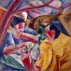 Under pergolaen, Napoli-maleri av Umberto Boccioni (1882-1916) 1914. Olje og collage på lerret. Dim. 83x83 cm Milano, Novecento-museet