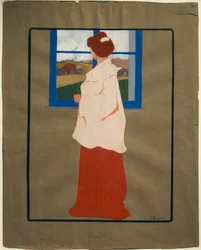 Woman at Window (Høst), ca. 1908, av Umberto Boccioni (1882-1916), tempera på papp, 32x25 cm