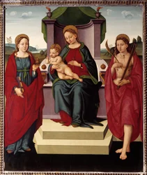 Madonna på tronen mellom St. Magdalena og Sebastian (olje på lerret