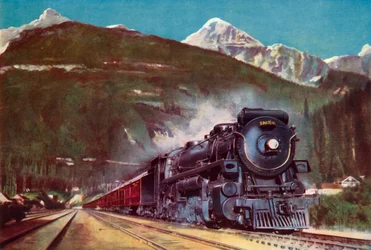 En kanadisk Pacific Railway Giant ved foten av Rockies, 1935.