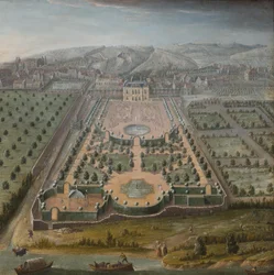 En fransk eiendom, olje på lerret, 131 x 130 cm; Fransk skole, tidlig på 1700-tallet
