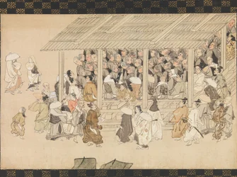 En Nenbutsu-samling i Ichiya, Kyoto, fra munkens illustrerte biografi ..., sent på 1300-tallet