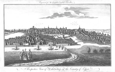 Et perspektivbilde av Colchester, i fylket Essex., c1742