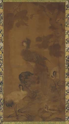 En Phoenix og to traner under et tre, Ming-dynastiet, 1500-1700-tallet.