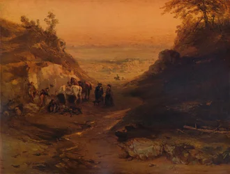 En steinete kløft, med figurer og hester, 1848, 1938