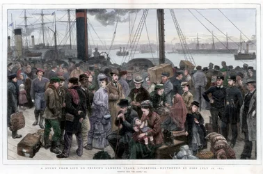 A Study from Life on Princes Landing Stage, Liverpool - Destroyed by Fire 28. juli 1874