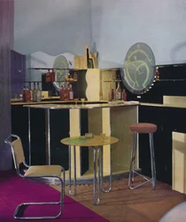 En cocktailbar fra British Vitrolite Company i London, tegnet av Kenneth Cheesman, 1935