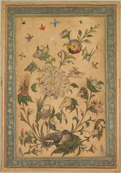En blomsterfantasi om dyr og fugler Waq-waq, tidlig på 1600-tallet.